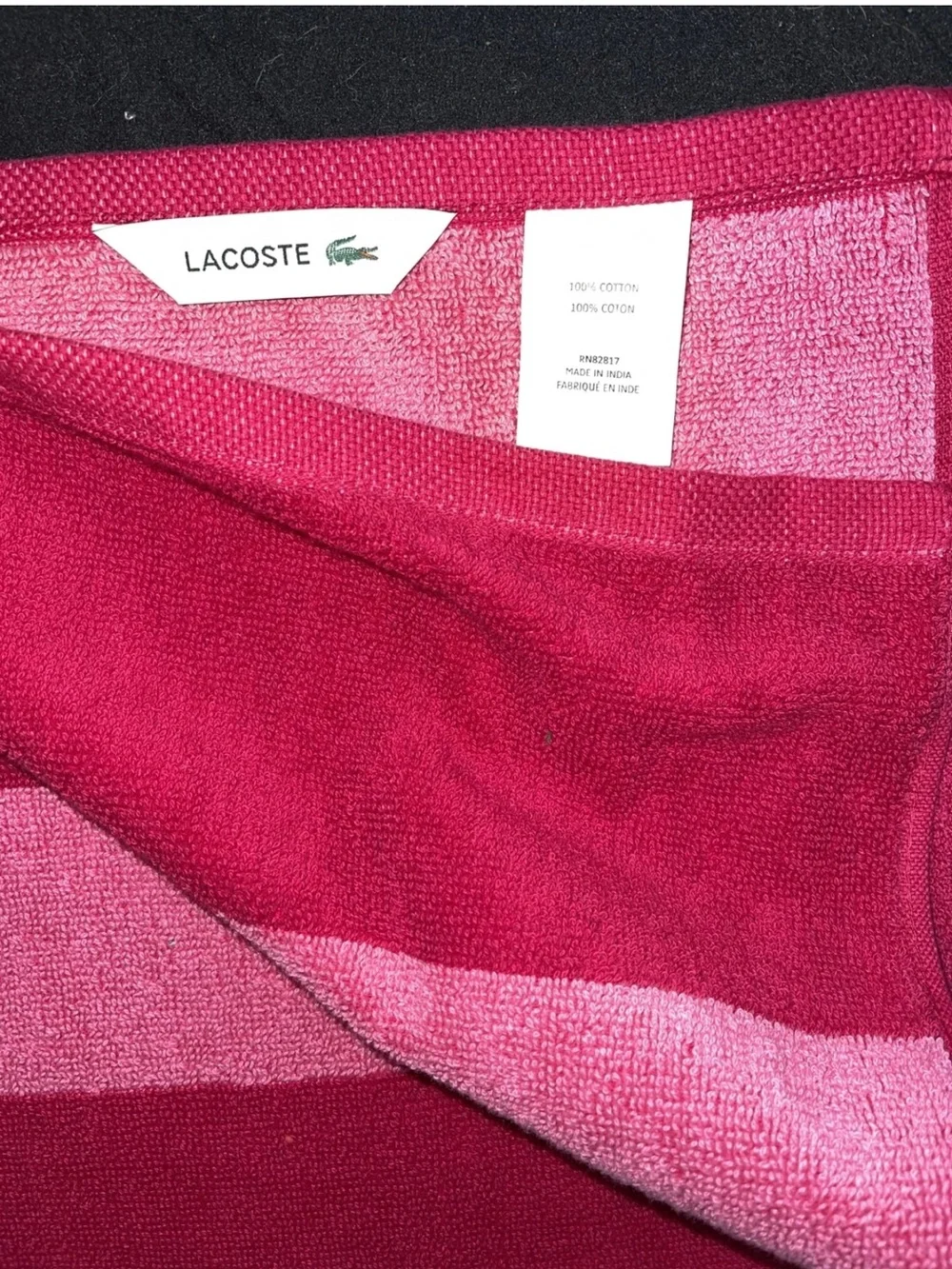 Lacoste 2 Pack Bath Towel Cotton Loops Colorblocked Magenta Pink 30x52” OEKO-TEX